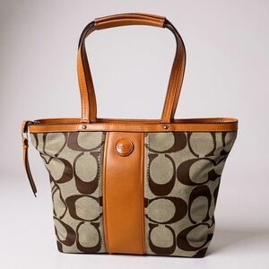 Coach Signature Jacquard Small Tote, Canvas & Patent Leather, Small